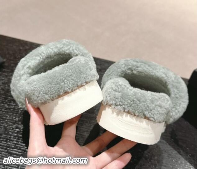 Perfect Chanel Wool Fur Platform Slides Sandal Dusty Green 909125