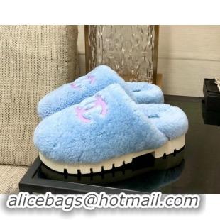 Most Popular Chanel Wool Fur Platform Mules Blue 909128