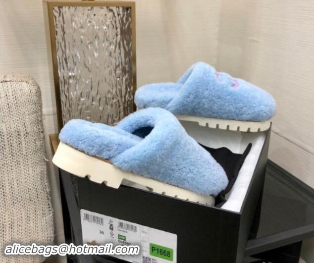 Most Popular Chanel Wool Fur Platform Mules Blue 909128