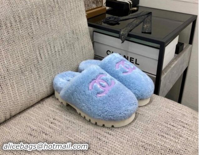 Most Popular Chanel Wool Fur Platform Mules Blue 909128