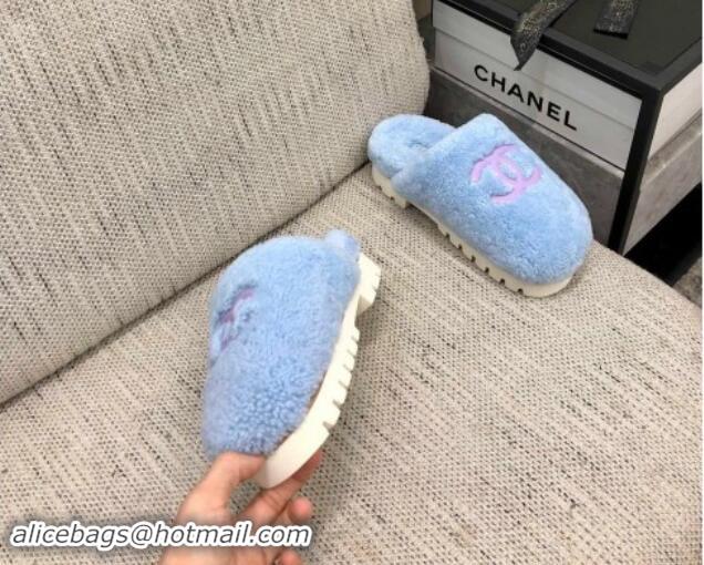 Most Popular Chanel Wool Fur Platform Mules Blue 909128