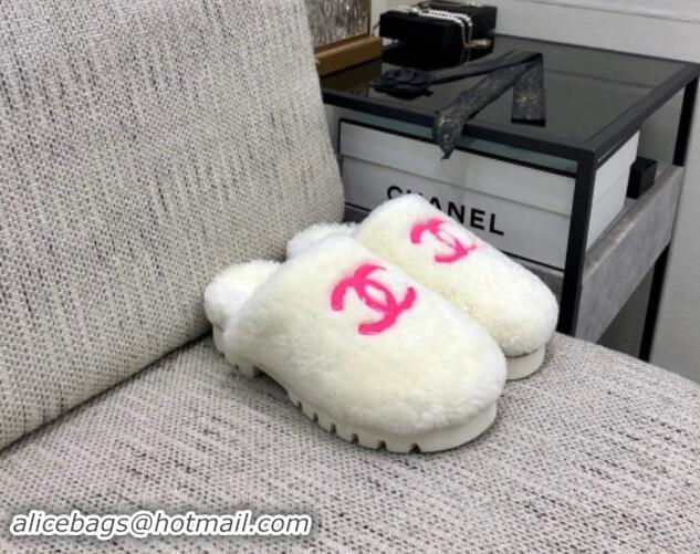 Best Price Chanel Wool Fur Platform Mules White 909130