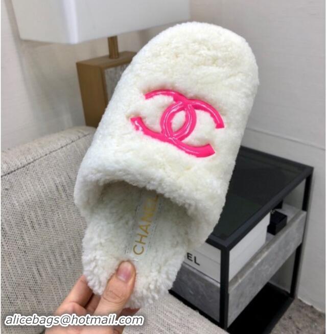 Best Price Chanel Wool Fur Platform Mules White 909130