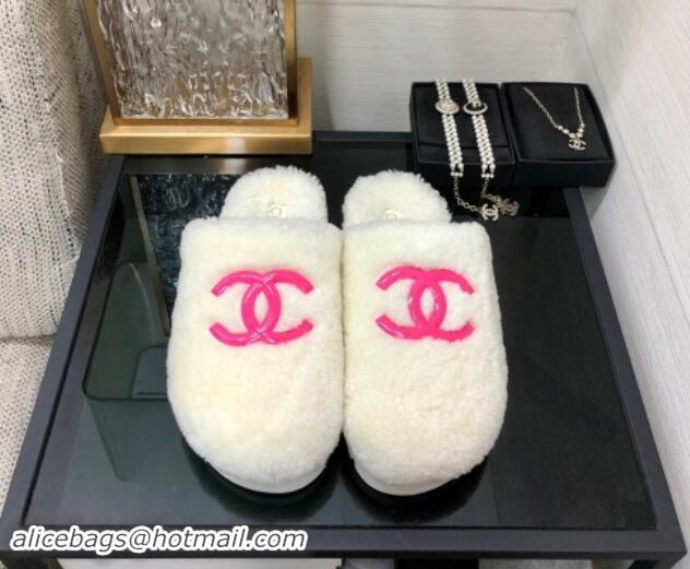 Best Price Chanel Wool Fur Platform Mules White 909130