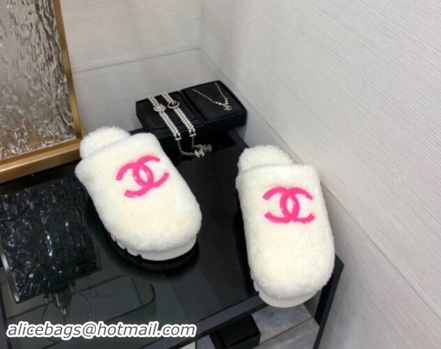 Best Price Chanel Wool Fur Platform Mules White 909130