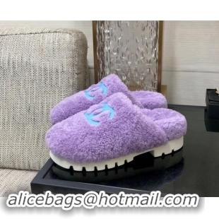 Luxury Discount Chanel Wool Fur Platform Mules Purple 909131