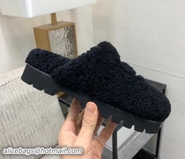 Good Quality Chanel Wool Fur Platform Mules Black 909132