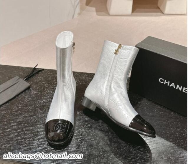 Best Grade Chanel Calfskin Flat Ankle Boots Silver 910001