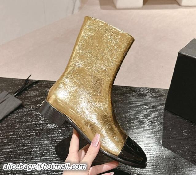 Classic Hot Chanel Calfskin Flat Ankle Boots Gold 910002