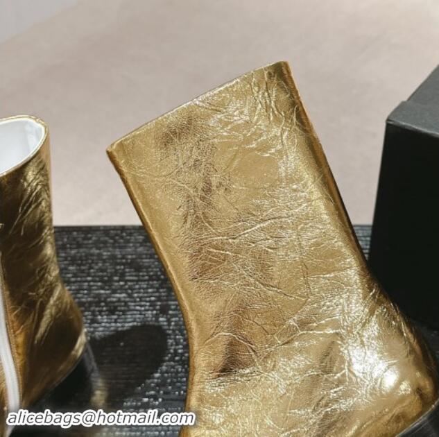 Classic Hot Chanel Calfskin Flat Ankle Boots Gold 910002