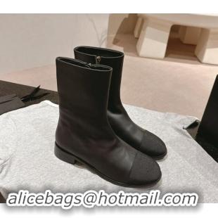 Cheap Price Chanel Calfskin Flat Ankle Boots Black 910003