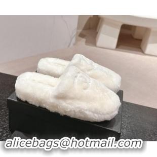 Big Discount Chanel Wool Fur Flat Mules White 910004