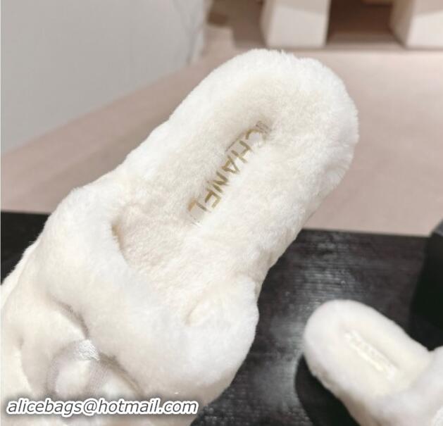 Big Discount Chanel Wool Fur Flat Mules White 910004