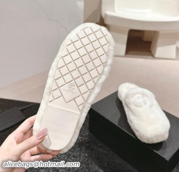 Big Discount Chanel Wool Fur Flat Mules White 910004