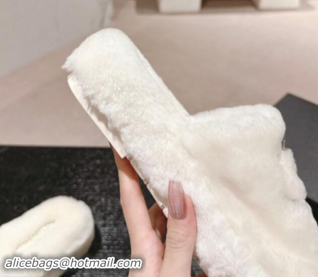 Big Discount Chanel Wool Fur Flat Mules White 910004