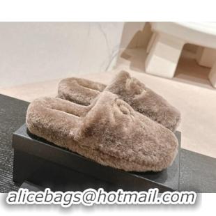 Charming Chanel Wool Fur Flat Mules Light Brown 910005