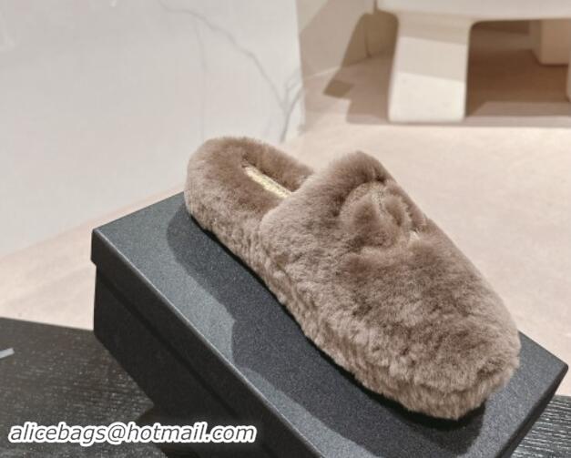 Charming Chanel Wool Fur Flat Mules Light Brown 910005