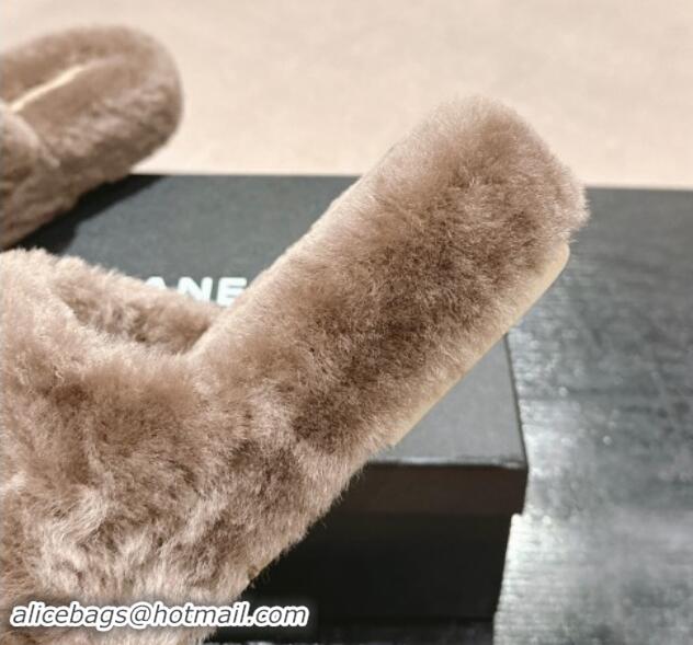 Charming Chanel Wool Fur Flat Mules Light Brown 910005