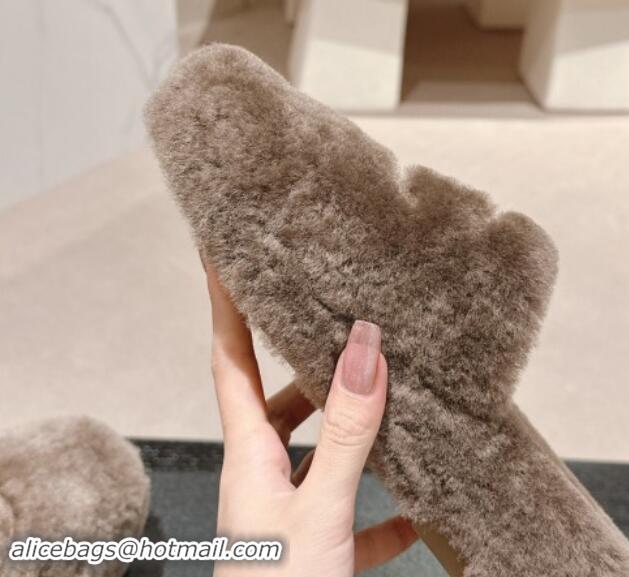 Charming Chanel Wool Fur Flat Mules Light Brown 910005