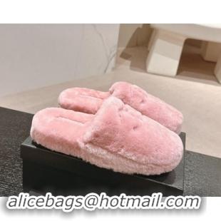 Unique Discount Chanel Wool Fur Flat Mules Light Pink 910006