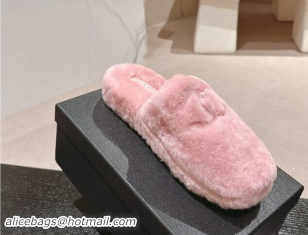 Unique Discount Chanel Wool Fur Flat Mules Light Pink 910006