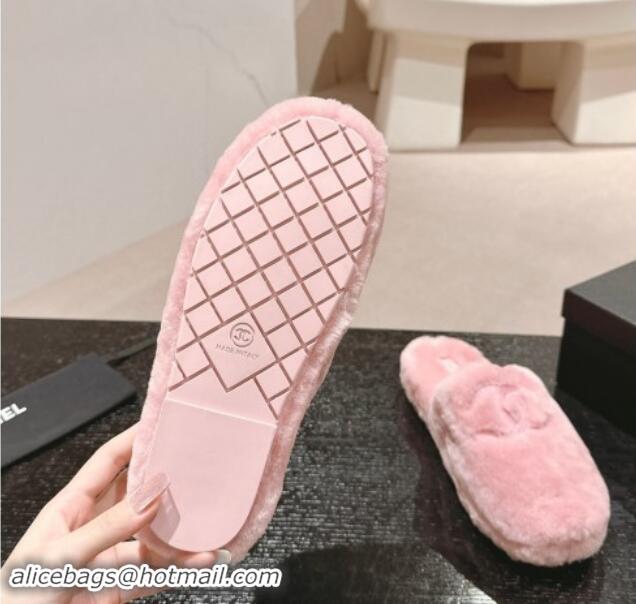 Unique Discount Chanel Wool Fur Flat Mules Light Pink 910006