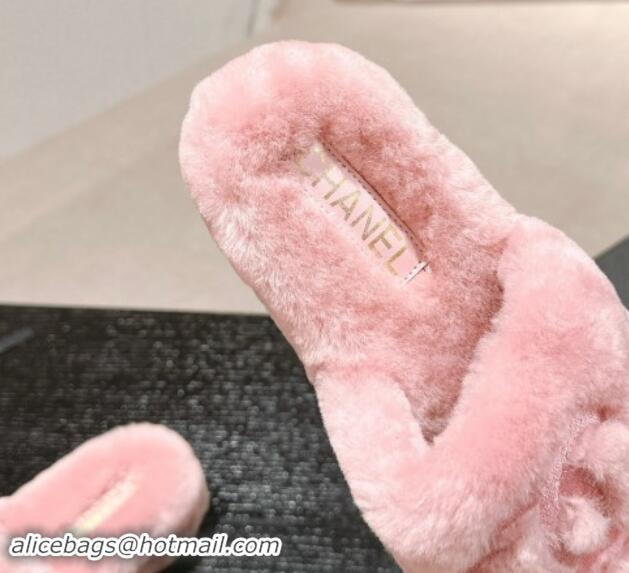 Unique Discount Chanel Wool Fur Flat Mules Light Pink 910006