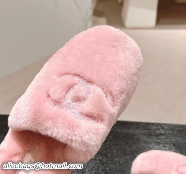 Unique Discount Chanel Wool Fur Flat Mules Light Pink 910006