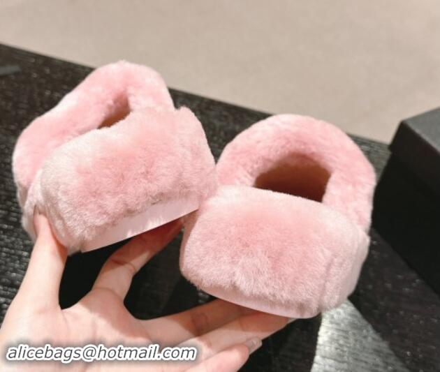 Unique Discount Chanel Wool Fur Flat Mules Light Pink 910006