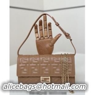 Best Price Fendi Wallet On Chain Baguette Mini Bag in FF Nappa Leather 8638 Light Brown 2024