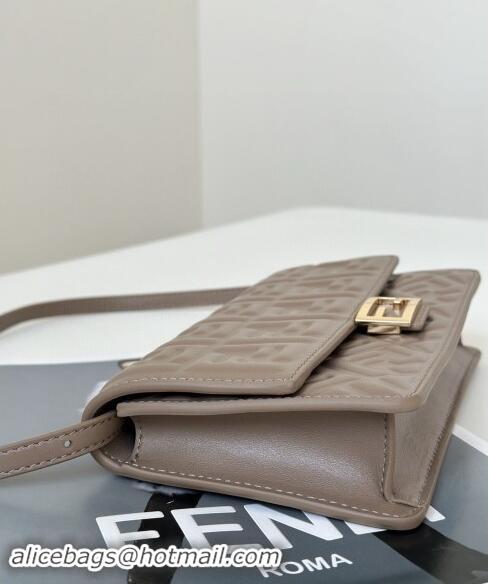 Top Design Fendi Wallet On Chain Baguette Mini Bag in FF Nappa Leather 8638 Grey 2024