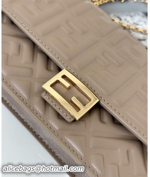 Top Design Fendi Wallet On Chain Baguette Mini Bag in FF Nappa Leather 8638 Grey 2024