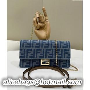 Top Grade Fendi Wallet On Chain Baguette Mini Bag in 8638 Blue Denim 2024