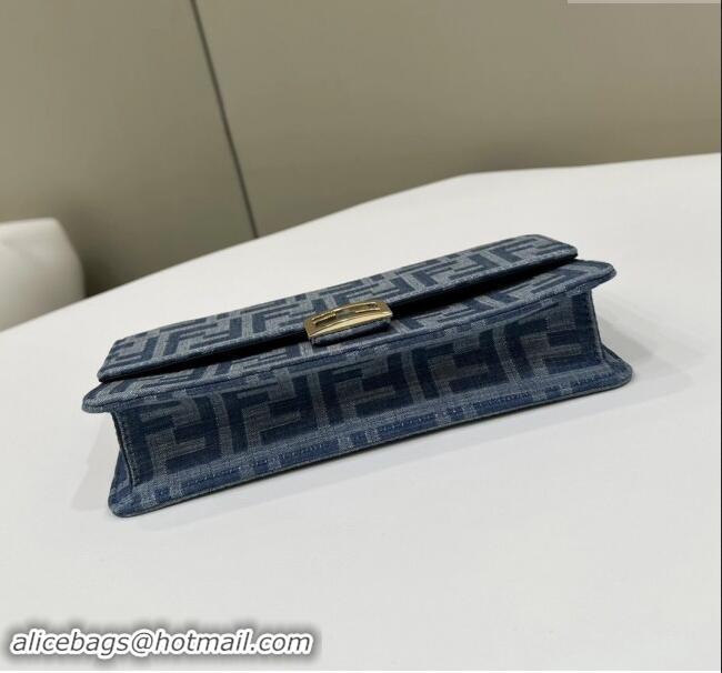 Top Grade Fendi Wallet On Chain Baguette Mini Bag in 8638 Blue Denim 2024