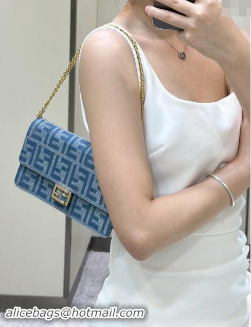 Top Grade Fendi Wallet On Chain Baguette Mini Bag in 8638 Blue Denim 2024