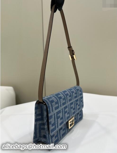 Top Grade Fendi Wallet On Chain Baguette Mini Bag in 8638 Blue Denim 2024