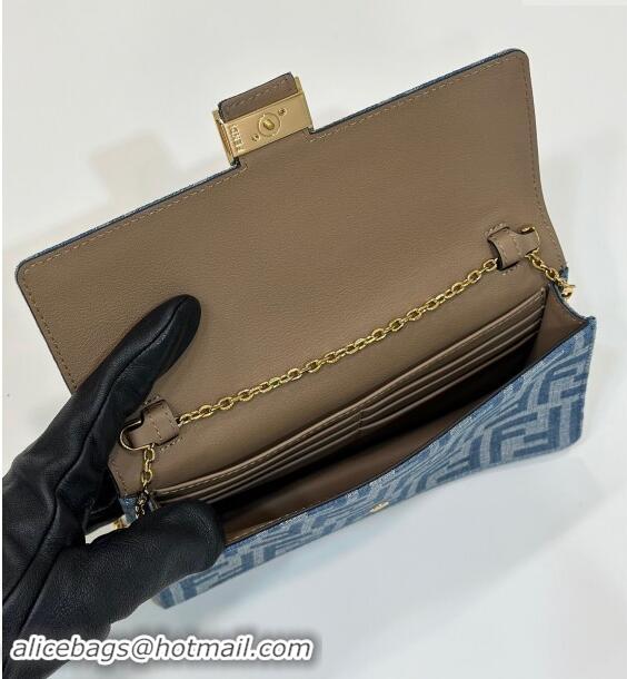 Top Grade Fendi Wallet On Chain Baguette Mini Bag in 8638 Blue Denim 2024