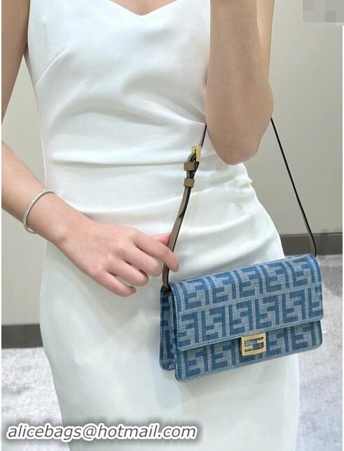 Top Grade Fendi Wallet On Chain Baguette Mini Bag in 8638 Blue Denim 2024