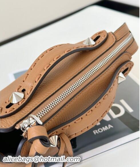 Top Design Fendi By The Way Selleria Mini Bag in Grianed Calfskin with Topstitches 8668S Light Brown 2024