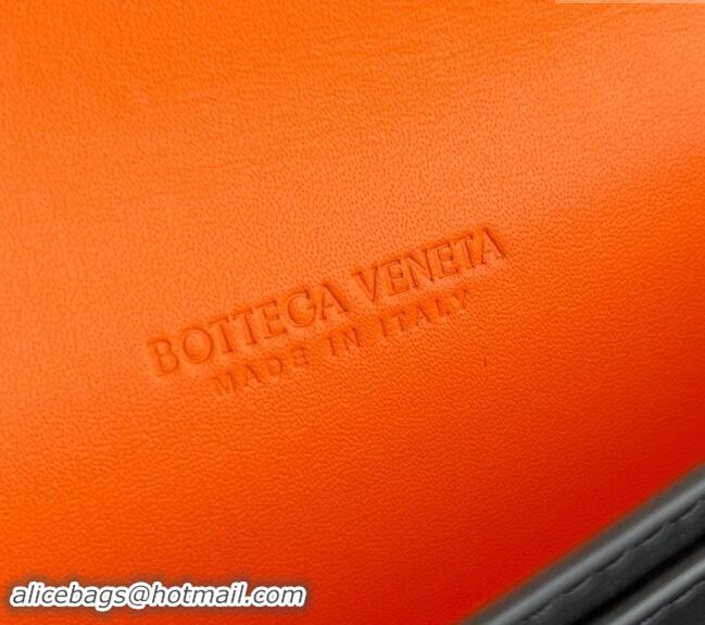 Top Quality Bottega Veneta Cassette Business Card Case Wallet in Intrecciato Calfskin 679849 Black/Orange 2024