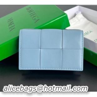 Good Taste Bottega Veneta Cassette Business Card Case Wallet in Intrecciato Lambskin 651396 Ice Blue 2024