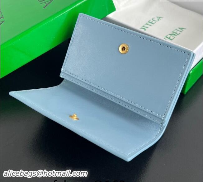 Good Taste Bottega Veneta Cassette Business Card Case Wallet in Intrecciato Lambskin 651396 Ice Blue 2024