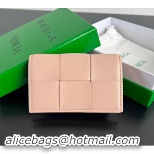 Pretty Style Bottega Veneta Cassette Business Card Case Wallet in Intrecciato Lambskin 651396 Lotus Pink 2024