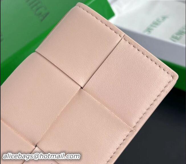 Pretty Style Bottega Veneta Cassette Business Card Case Wallet in Intrecciato Lambskin 651396 Lotus Pink 2024