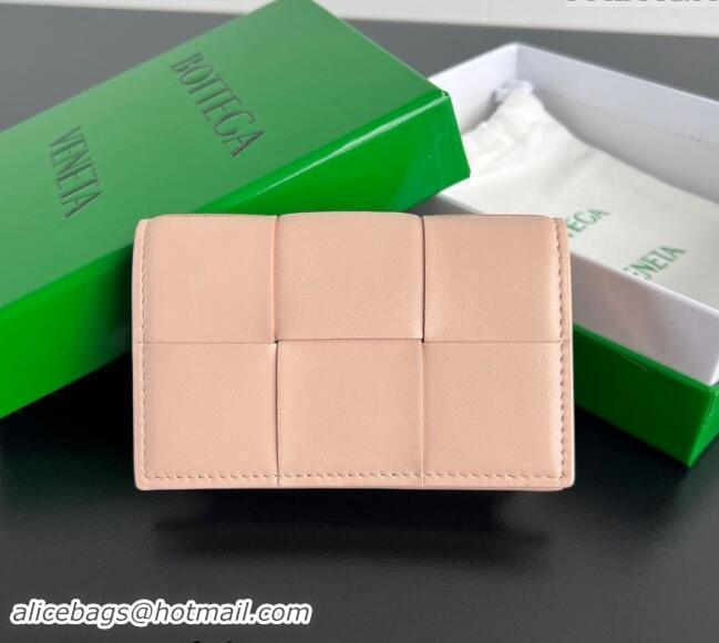 Pretty Style Bottega Veneta Cassette Business Card Case Wallet in Intrecciato Lambskin 651396 Lotus Pink 2024