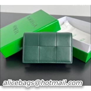 Good Quality Bottega Veneta Cassette Business Card Case Wallet in Intrecciato Lambskin 651396 Emerald Green 2024