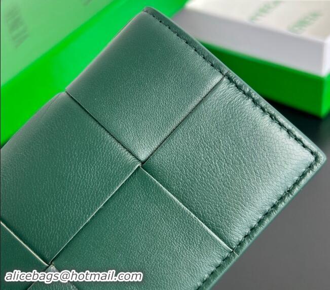 Good Quality Bottega Veneta Cassette Business Card Case Wallet in Intrecciato Lambskin 651396 Emerald Green 2024