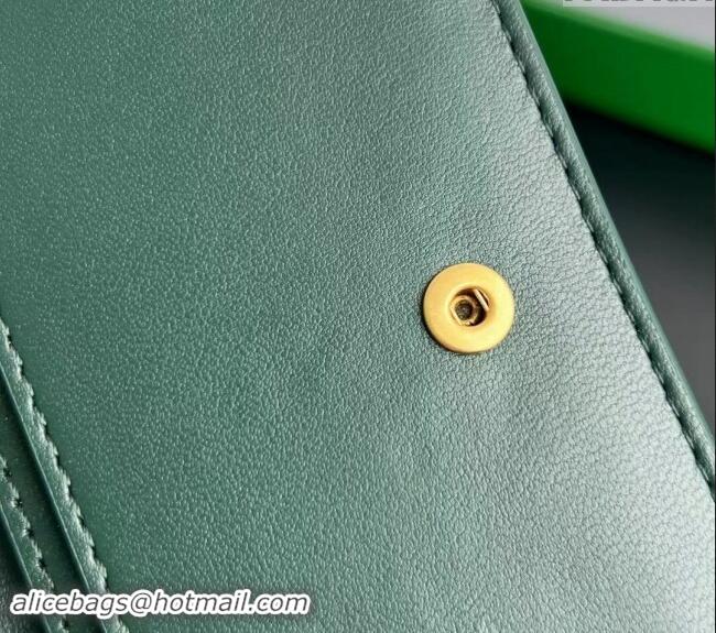 Good Quality Bottega Veneta Cassette Business Card Case Wallet in Intrecciato Lambskin 651396 Emerald Green 2024