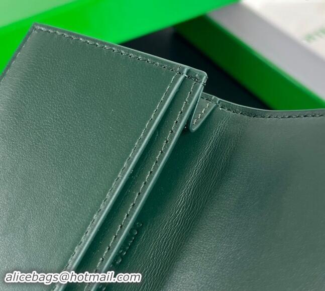 Good Quality Bottega Veneta Cassette Business Card Case Wallet in Intrecciato Lambskin 651396 Emerald Green 2024