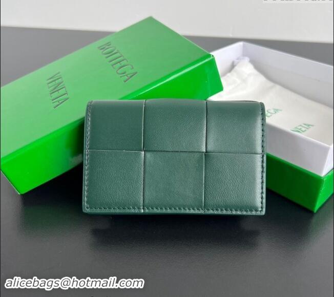 Good Quality Bottega Veneta Cassette Business Card Case Wallet in Intrecciato Lambskin 651396 Emerald Green 2024